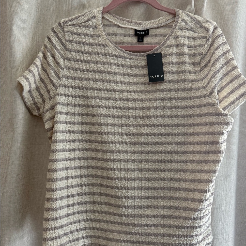 Torrid Women's Striped Cream and Gray Top